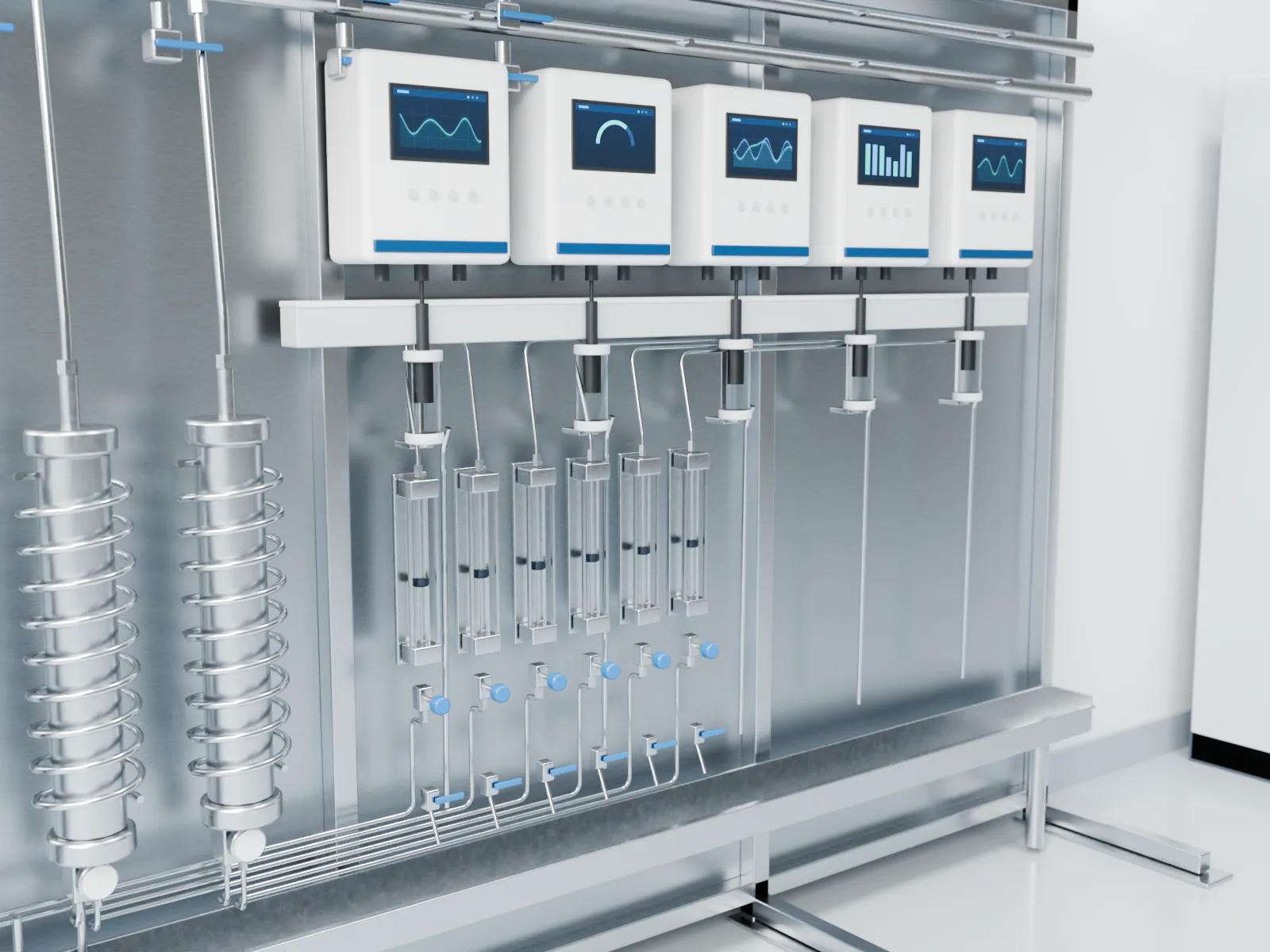 Panel analisis steam dan air dengan analyzer, flow meter, dan tubing stainless