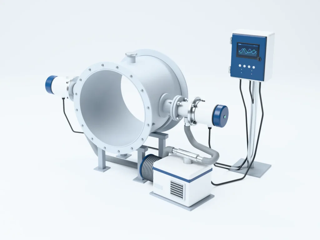 Sepasang kepala instrumen dust dan flow monitor dengan blower udara purge